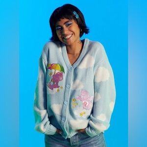 Care Bears™ Cloud Print Cardigan Sweater Blue Heart Buttons Size 1